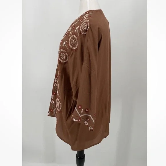 J Jill Womens OS Embroidered Kimono Open Front Cardigan One Size - Picture 4 of 6